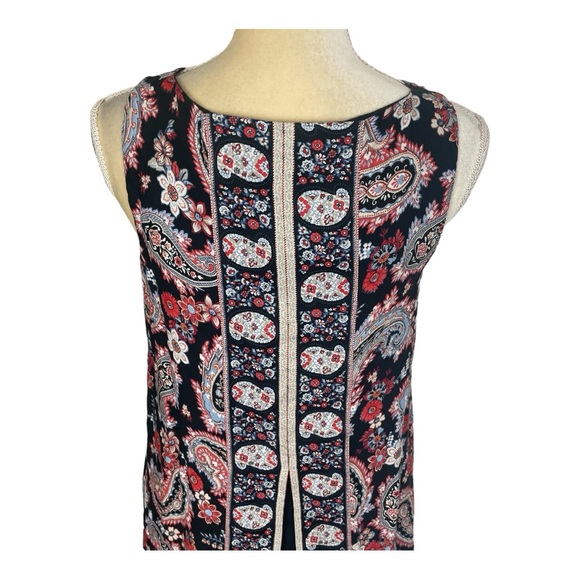J Jill Black Paisley Print Lightweight Tunic Tank Boho Festival Size XS petite‎ - Picture 4 of 10
